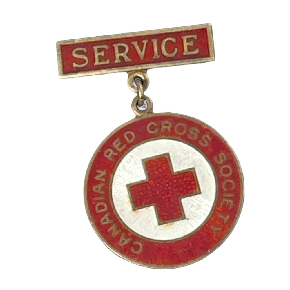 Vintage 1949 Red Cross Nurses service brooch STERLING silver Red white enamel